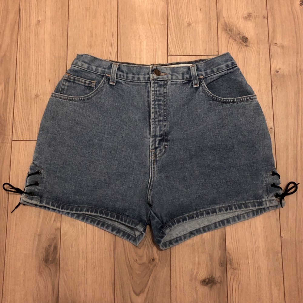 Women’s Vintage Nevada Blue High waist Side Lace up Denim jean Shorts size 13